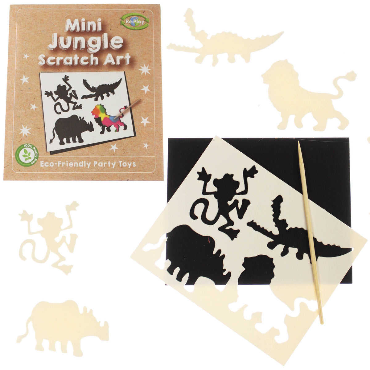 Jungle Scratch Art — one included in Eco Jungle Party Bag - Deluxe; assorted designs shown where applicable