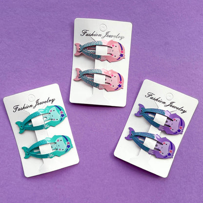 Mermaid hair clips in assorted colours; one pair included