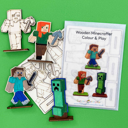 Minecrafter style wooden figures - Colour & Play