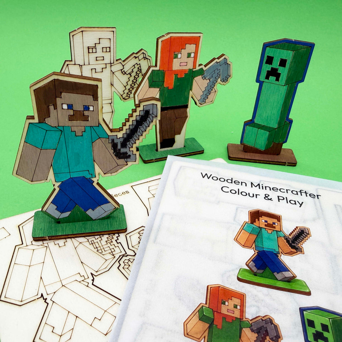 Minecrafter style wooden figures - Colour & Play