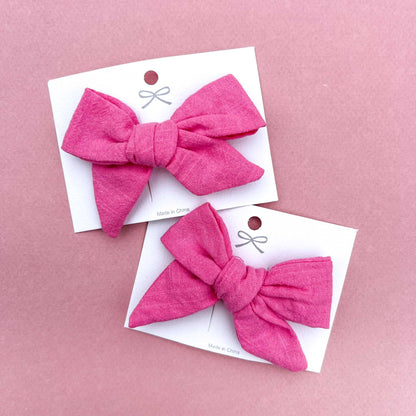 Cotton Bow Hair Clip - Pink - 8cm x 5cm-Party Bag Fillers - Girls-The Curious Caterpillar