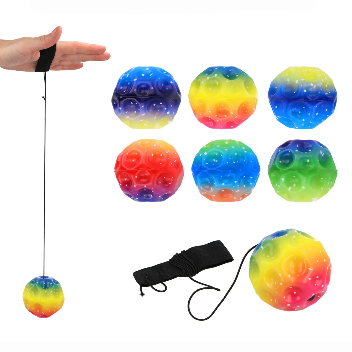 High Bounce Rainbow Space Ball with Return Strap -7cm