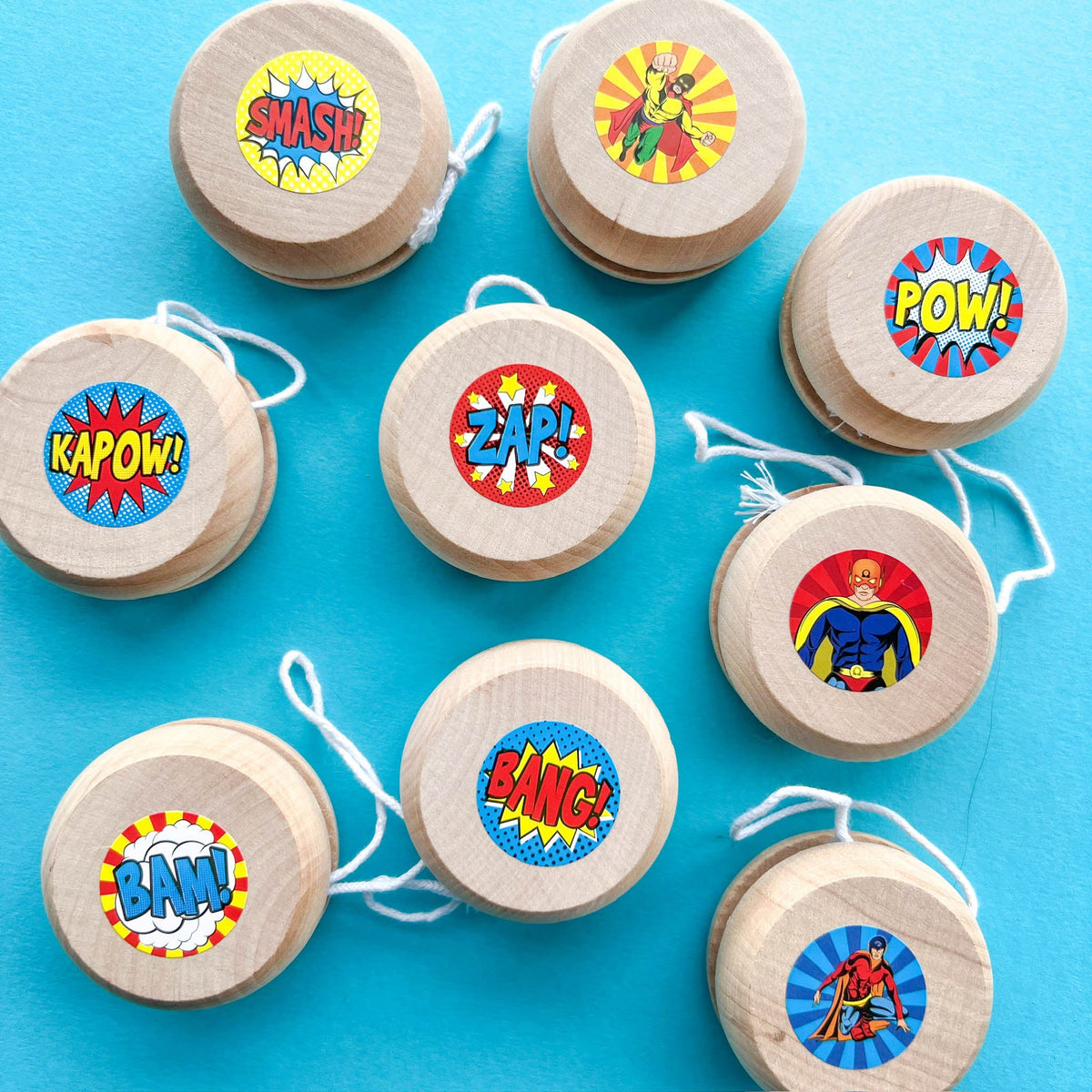 Superhero Wooden YoYo - 5cm; one included; assorted designs may vary
