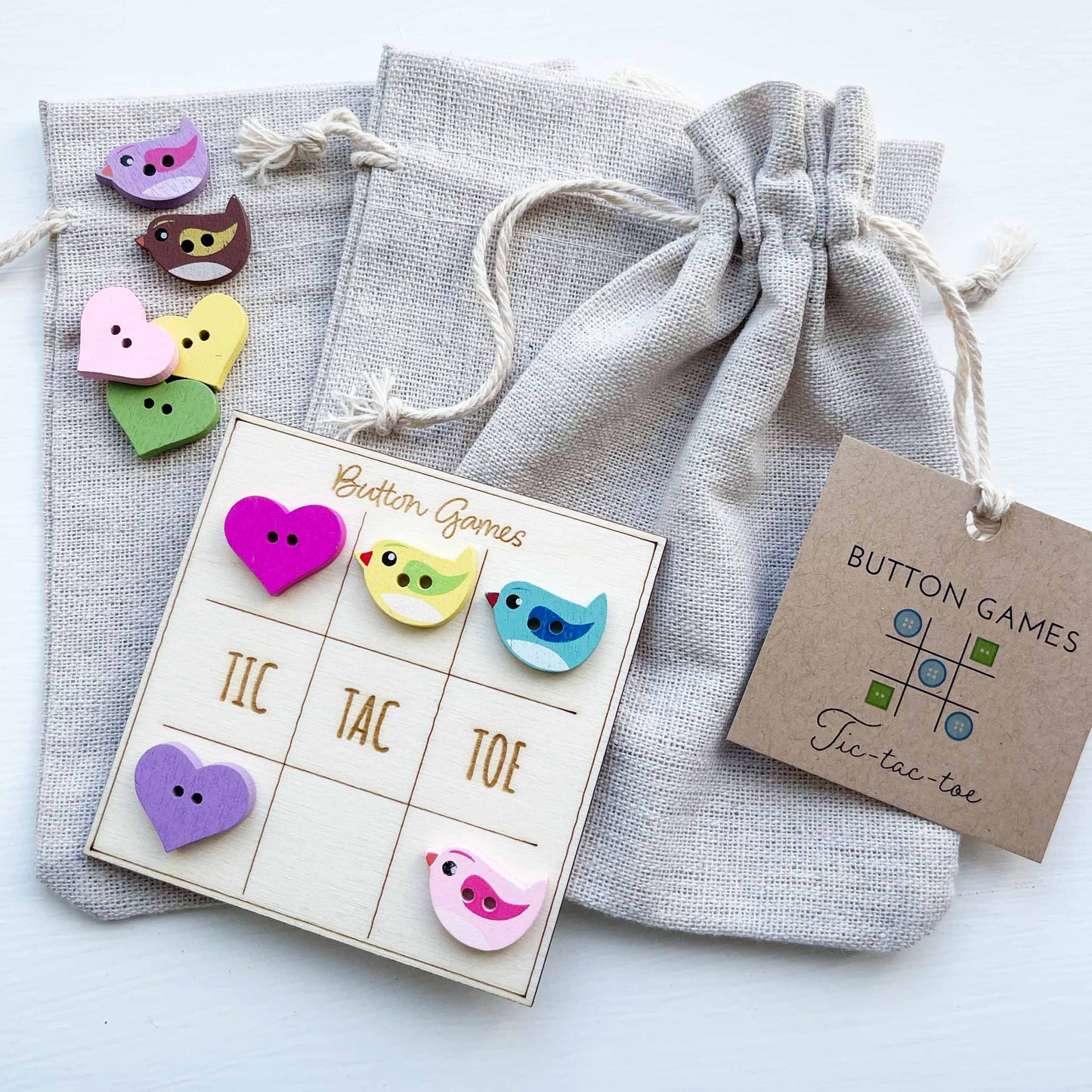 Button Game - TIC TAC TOE - Birds & Hearts