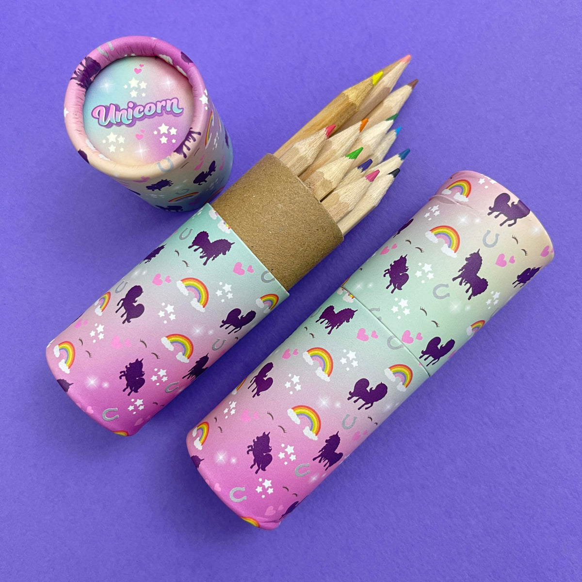 Unicorn Eco colouring pencils 12pk - Tube included in unicorn mini party bag with colouring activities