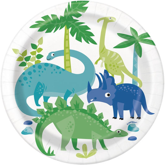 Dinosaur Plates Blue & Green 17cm - 8 Pack