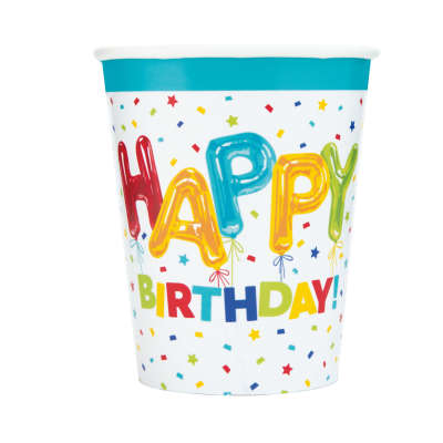 Happy Balloon Birthday Party Paper Cups 8pk
