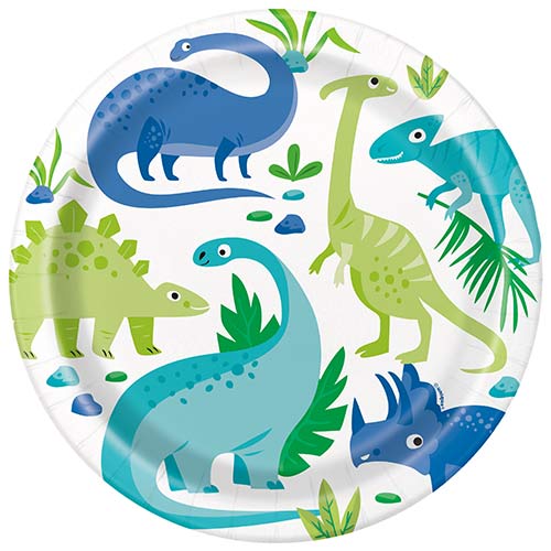 Dinosaur Plates Blue & Green 22cm - 8 Pack