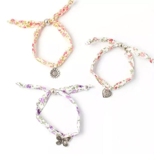 Floral Fabric Bracelet with Charm-Party Bag Fillers - Girls-The Curious Caterpillar