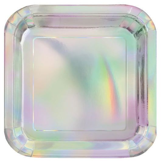 Iridescent Square Party Paper Plates Large