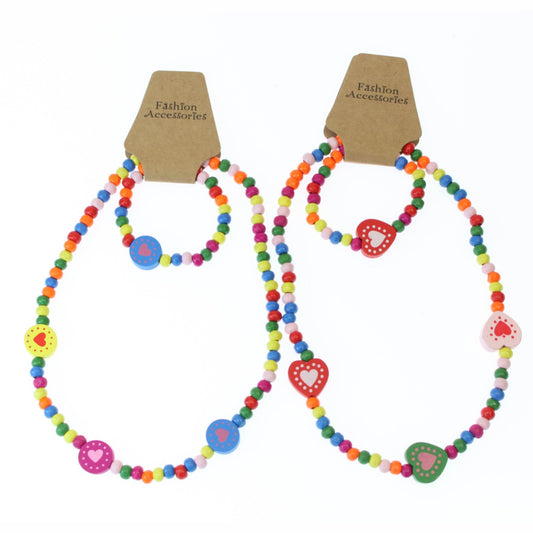 Wooden Necklace & Bracelet Set - Hearts & Dots